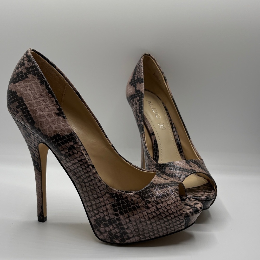 Aldo Snake Print Peep Toe Heels